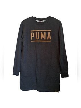 PUMA Athletic Fleece sweater Dress COMFY casual long sleeve pockets grey XS